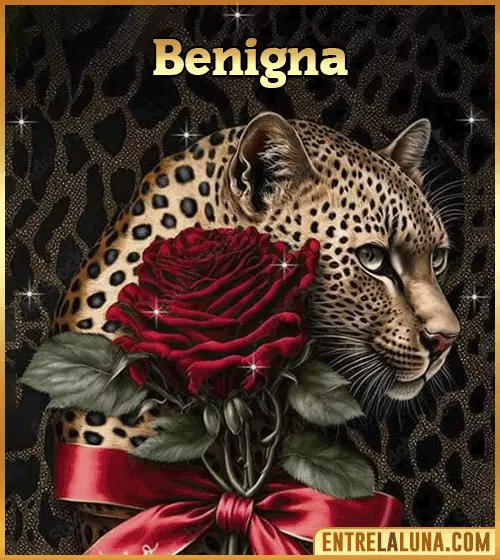 Imagen de tigre y rosa roja con nombre Benigna
