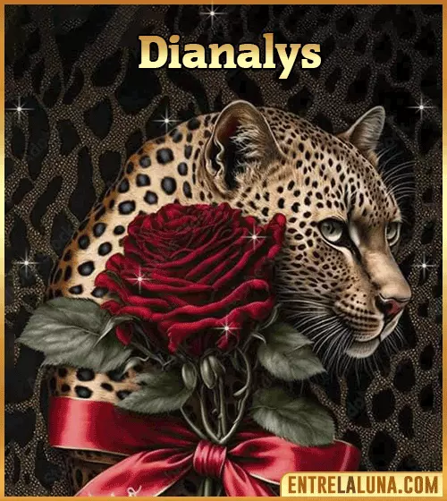 Imagen de tigre y rosa roja con nombre Dianalys