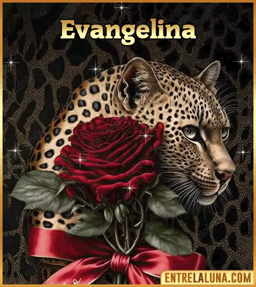 Imagen de tigre y rosa roja con nombre Evangelina