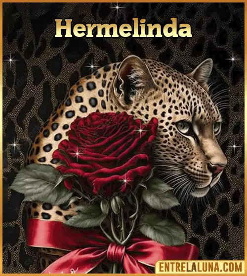 Imagen de tigre y rosa roja con nombre Hermelinda