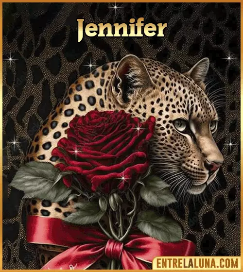 Imagen de tigre y rosa roja con nombre Jennifer