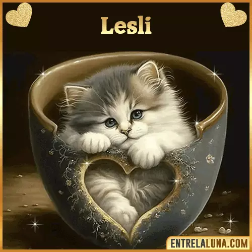 Imagen de tierno gato con nombre Lesli