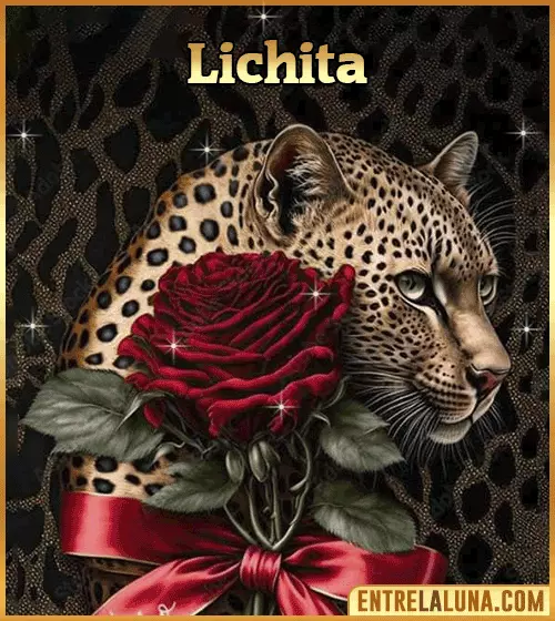 Imagen de tigre y rosa roja con nombre Lichita