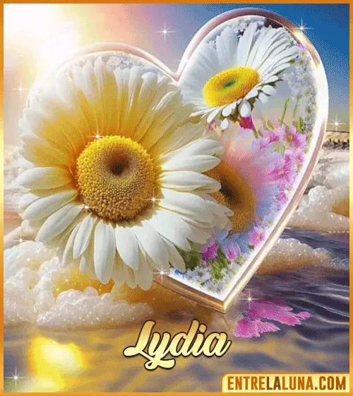 Imagen de corazón y margarita con Nombre Lydia