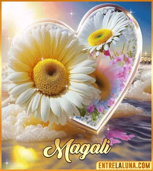 Imagen de corazón y margarita con Nombre Magali