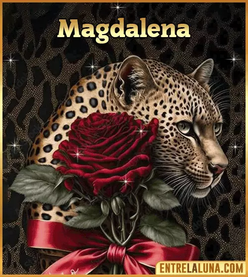 Imagen de tigre y rosa roja con nombre Magdalena