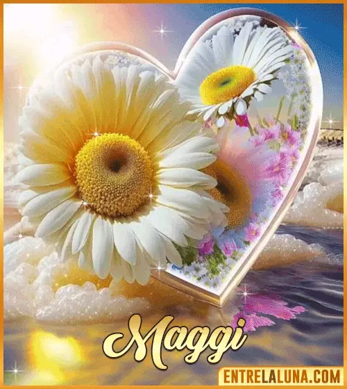 Imagen de corazón y margarita con Nombre Maggi