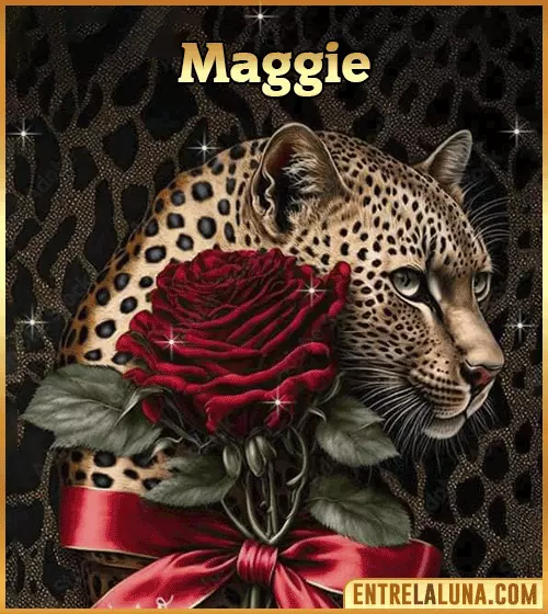 Imagen de tigre y rosa roja con nombre Maggie