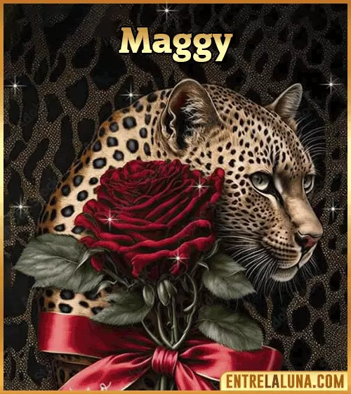 Imagen de tigre y rosa roja con nombre Maggy