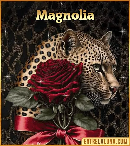Imagen de tigre y rosa roja con nombre Magnolia