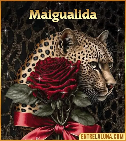 Imagen de tigre y rosa roja con nombre Maigualida