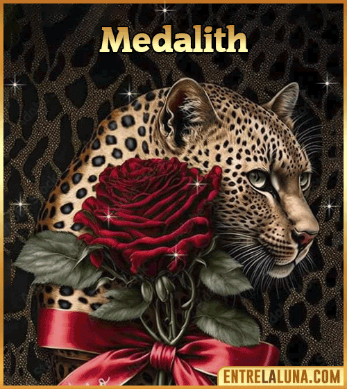 Imagen de tigre y rosa roja con nombre Medalith
