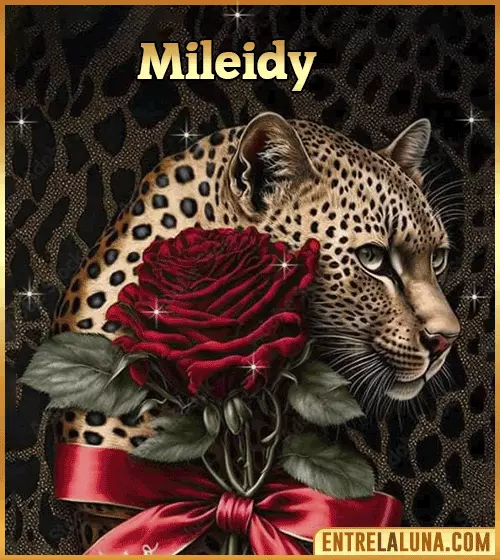 Imagen de tigre y rosa roja con nombre Mileidy