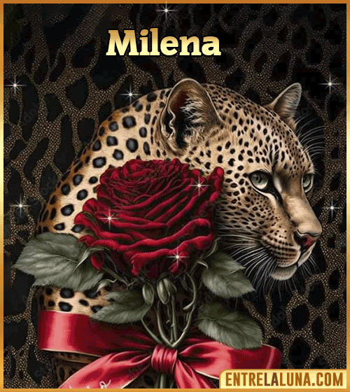 Imagen de tigre y rosa roja con nombre Milena