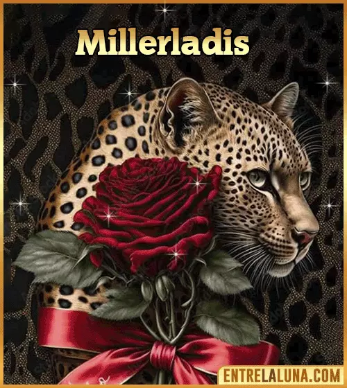 Imagen de tigre y rosa roja con nombre Millerladis