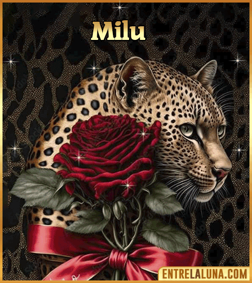 Imagen de tigre y rosa roja con nombre Milu