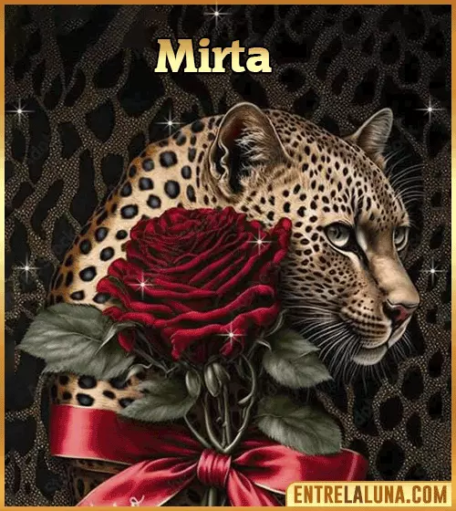 Imagen de tigre y rosa roja con nombre Mirta