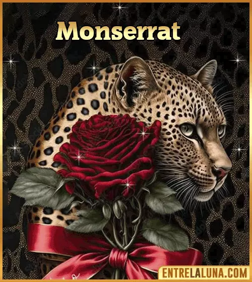Imagen de tigre y rosa roja con nombre Monserrat