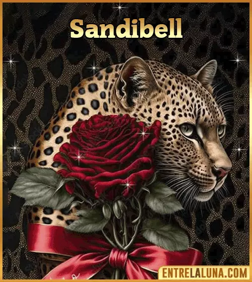 Imagen de tigre y rosa roja con nombre Sandibell